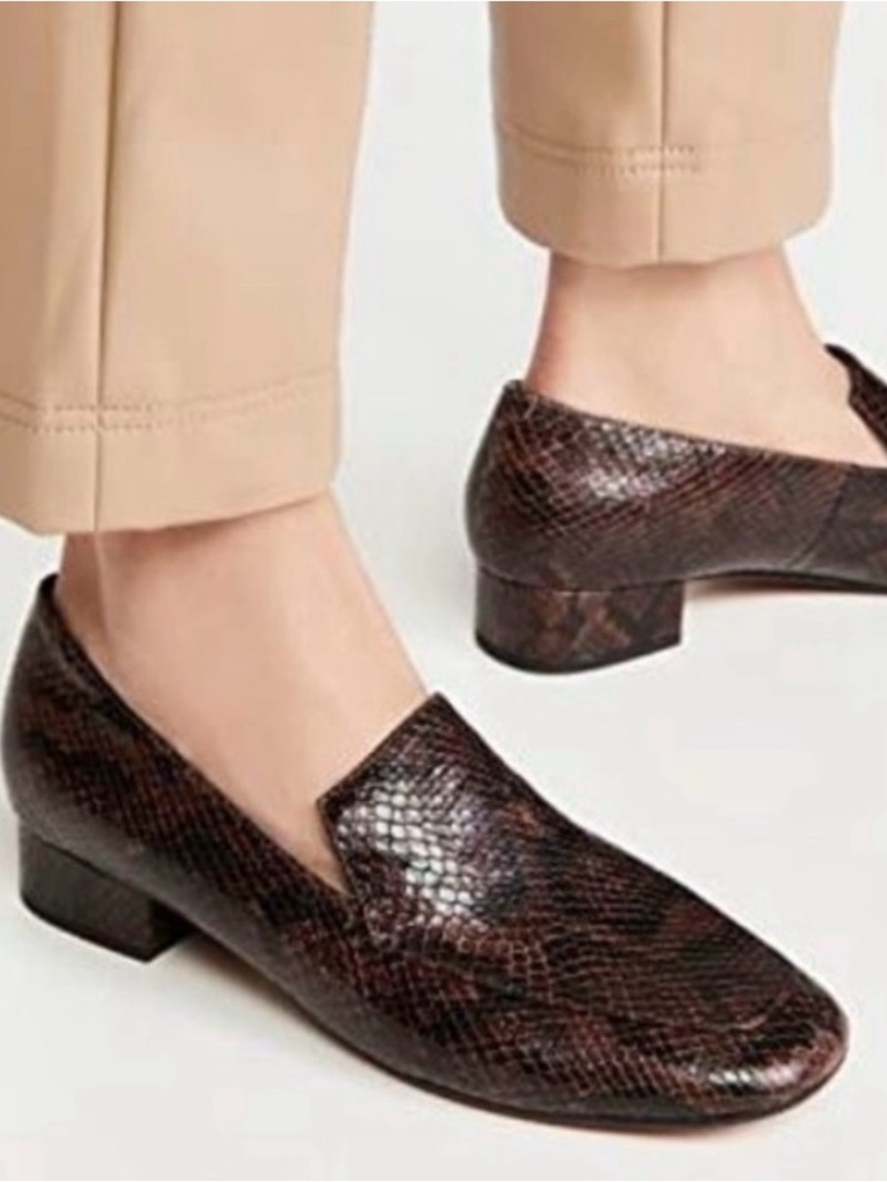 Vince Fauna Chocolate Brown Snake Slip-on Loafers Leather Size 39 Low Heel